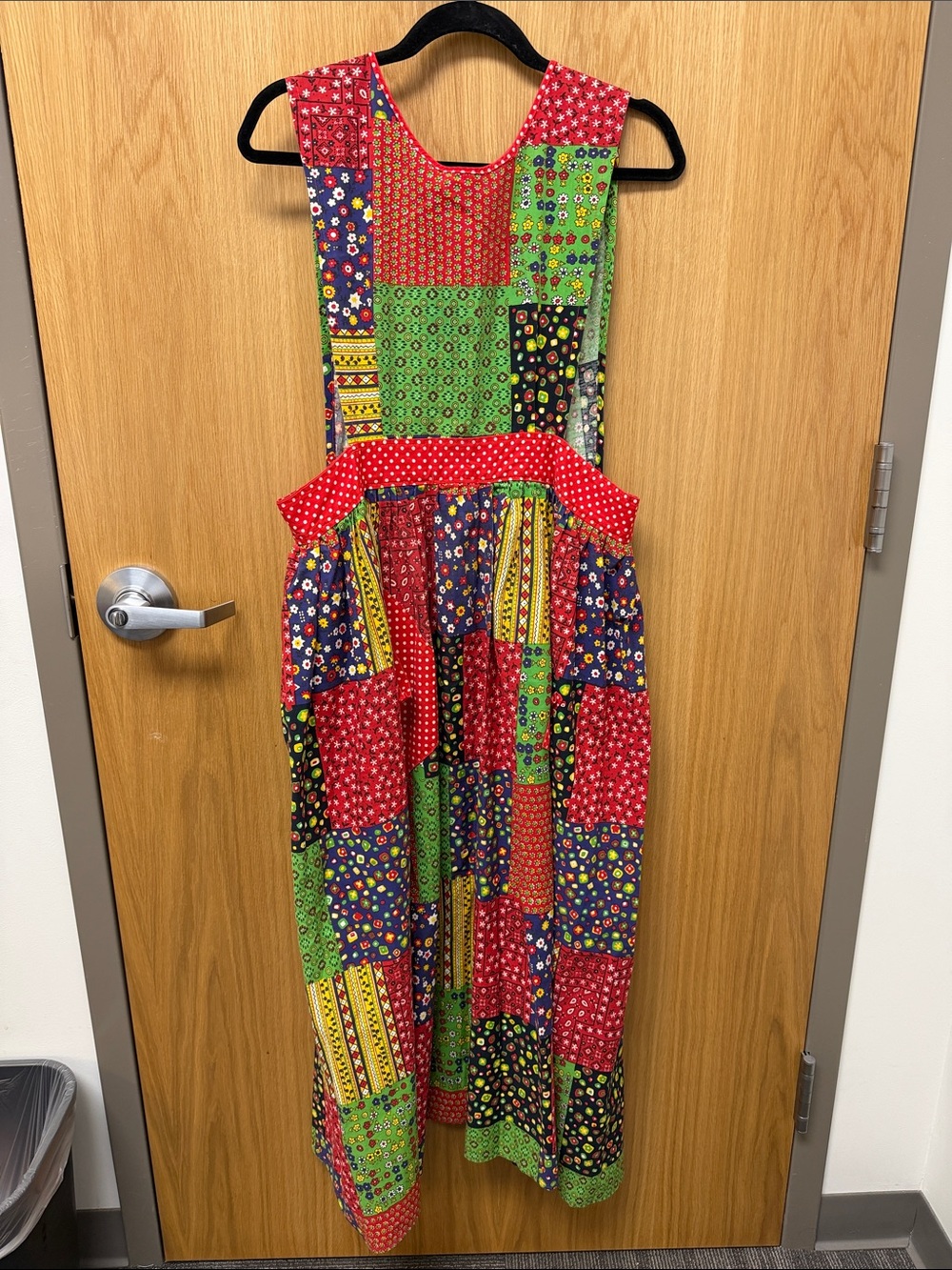 Vintage 1970s Faux Patchwork Print Pinafore Wrap Multicolor Maxi Sundress